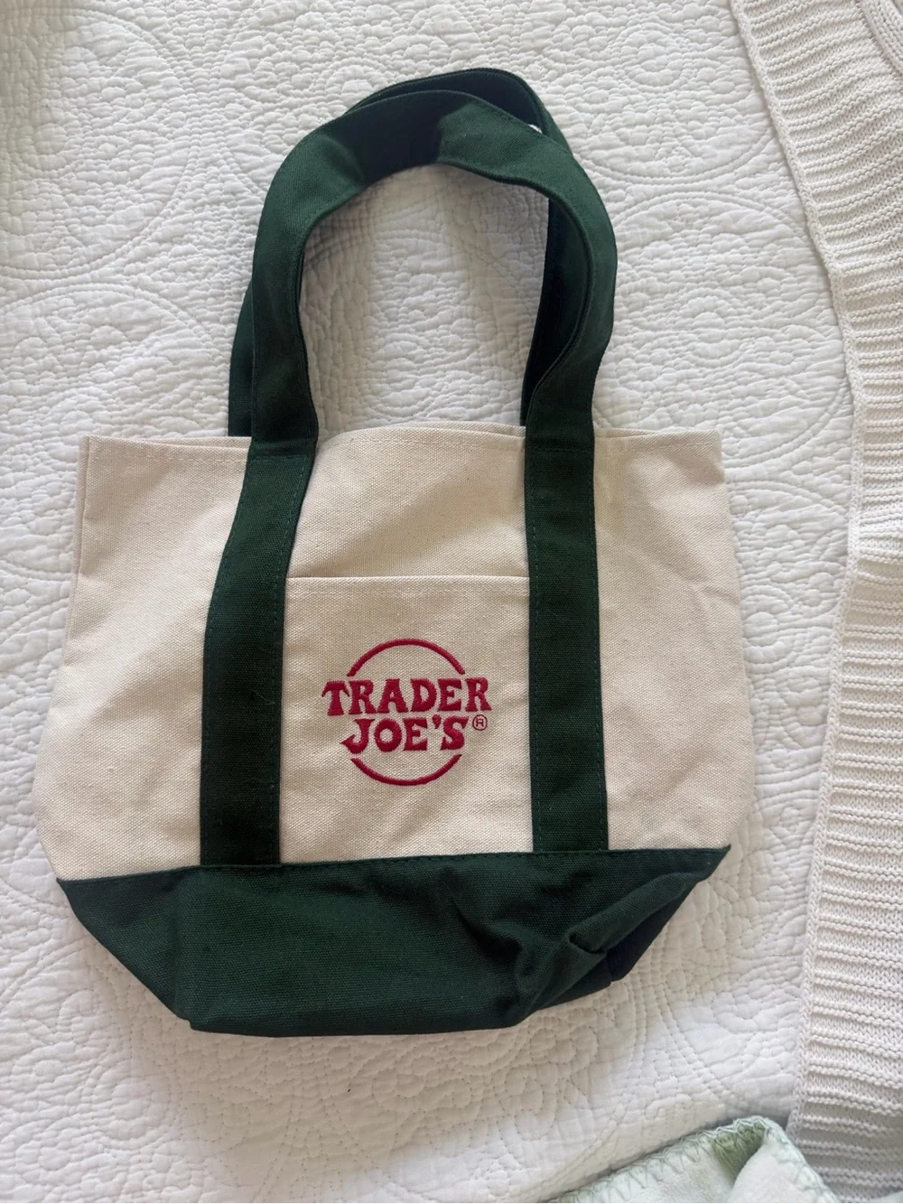 Trader Joe's MINI Canvas Tote with Dark Green Accents